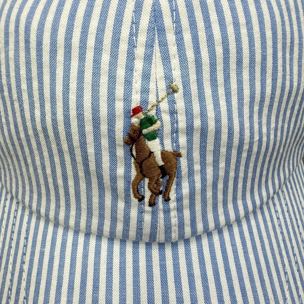 Polo Ralph Lauren Seersucker Ball Cap Hat Blue Stripe 100% Cotton NEW